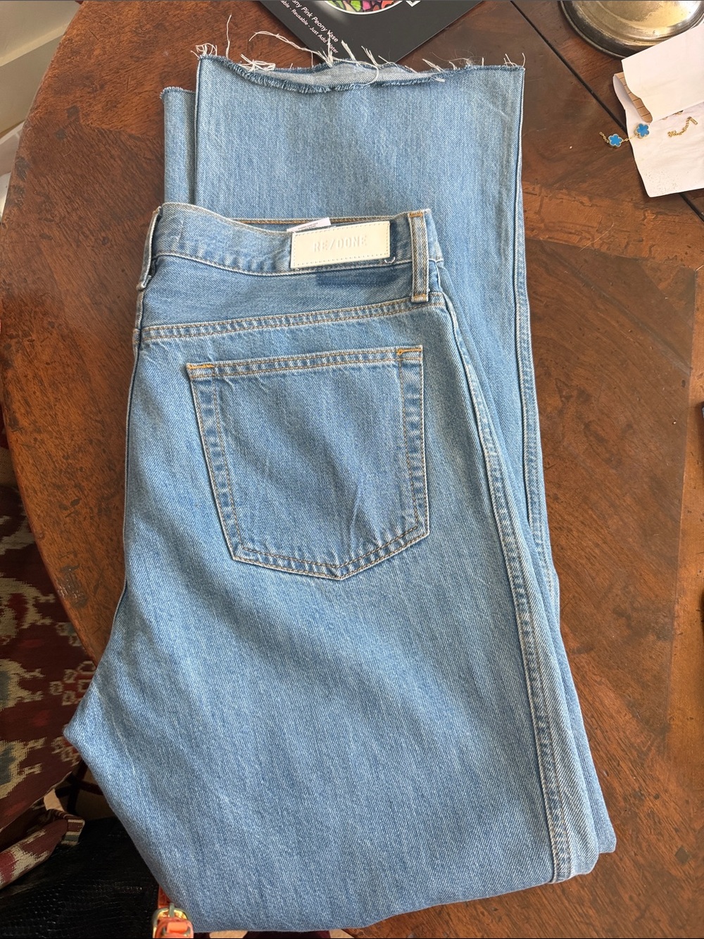 Re/Done Light Blue High-Rise Straight leg Jeans rough hem. Worn once
